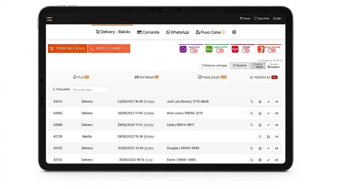 PDV do SisFood operando offline em tablet no restaurante